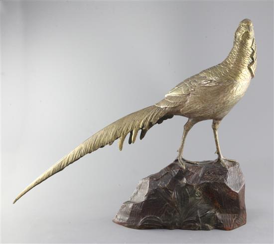 Georges Lavroff. A French Art Deco patinated bronze model of a pheasant, height 19.5in.